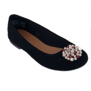Girls Embellished Toe Black Flats Size 2